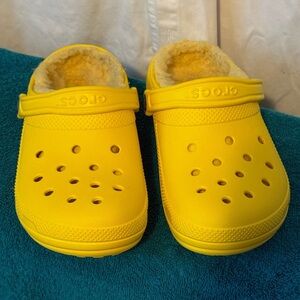 CROCS Yellow Clogs with Fuzzy Lining